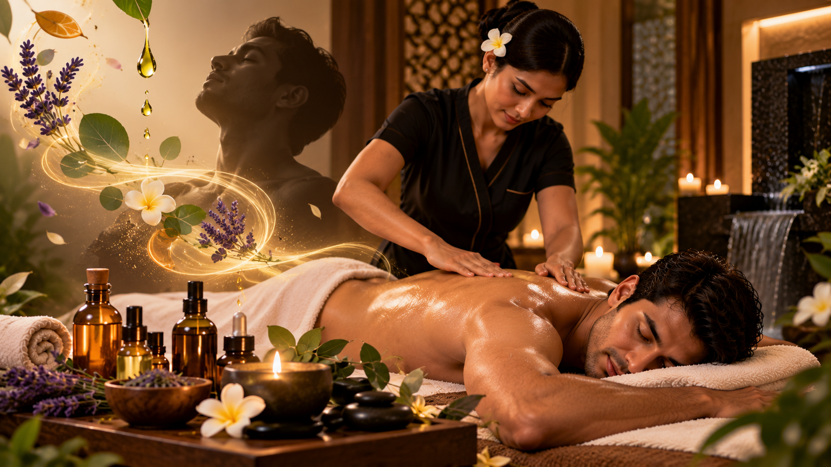 Essential oils used for premium aromatherapy massage at Infinity Beauty & Spa in Hyderabad