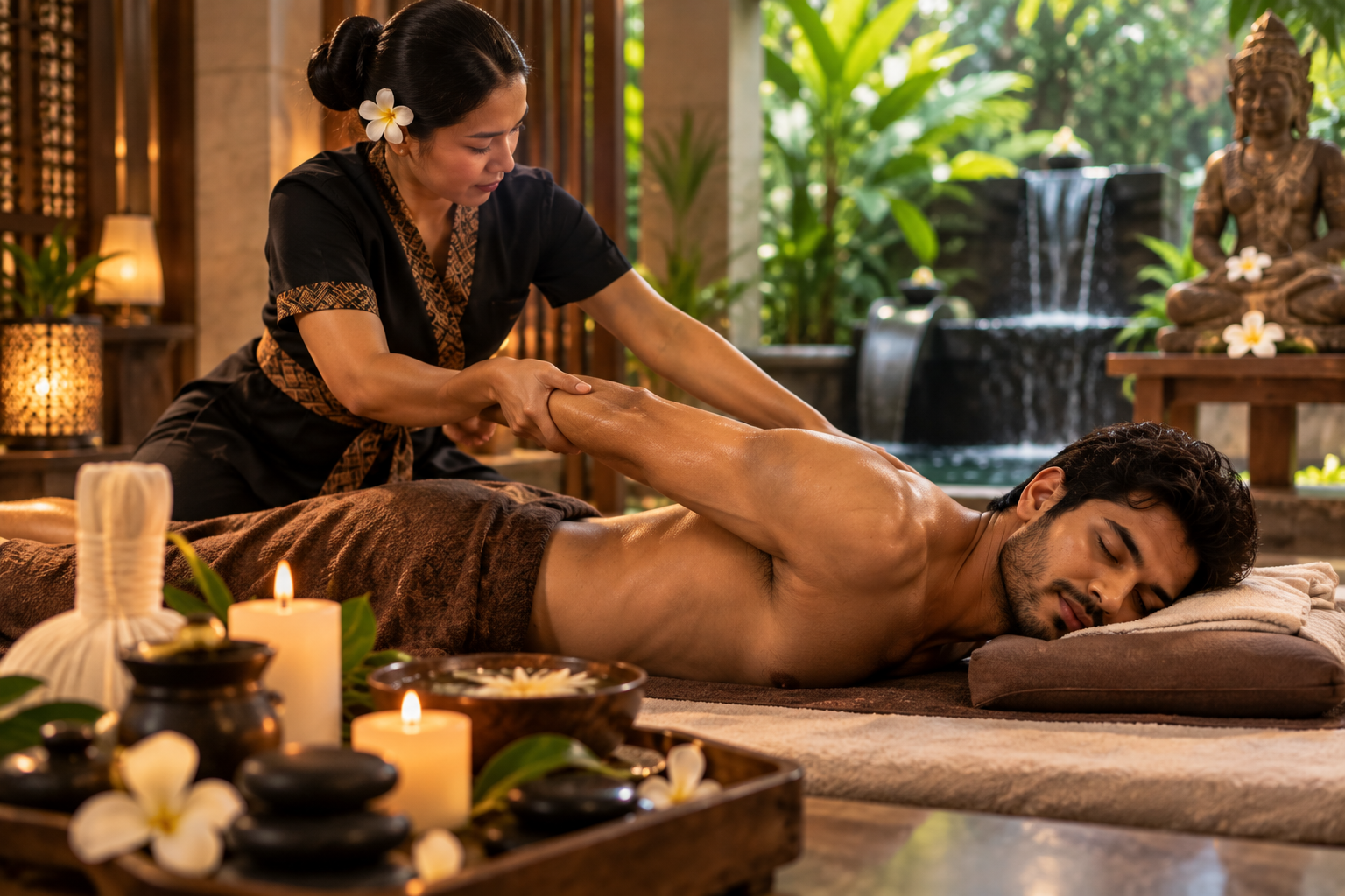 Therapist performing traditional Balinese massage technique at Infinity Beauty & Spa